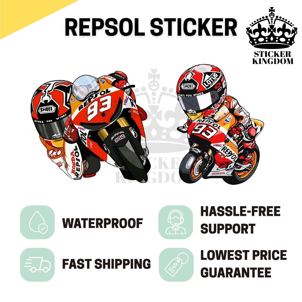 สติ๊กเกอร์สไตล์ Repsol 93 Marc Márquez กันน้ําสําหรับรถจักรยานยนต์ หมวกกันน็อค รถยนต์ | รูปลอก HRC M