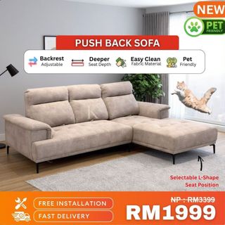 🔥FREE INSTALLATION 🔥KFURNITURE SOFA PUSH BACK EASY CLEAN FABRIC VELVET / L SHAPE SOFA / ADJUSTABLE BACKREST 151-10