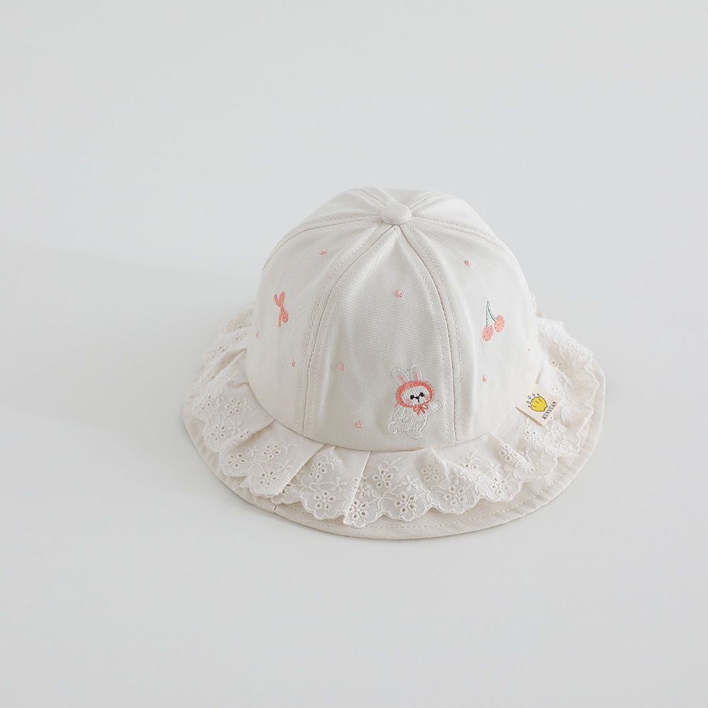 เด็กผู้หญิง (1-3y) Lace Fisherman Cutie Bunny Cherry เย็บปักถักร้อย Design Bucket Hat Sun Hat & Caps