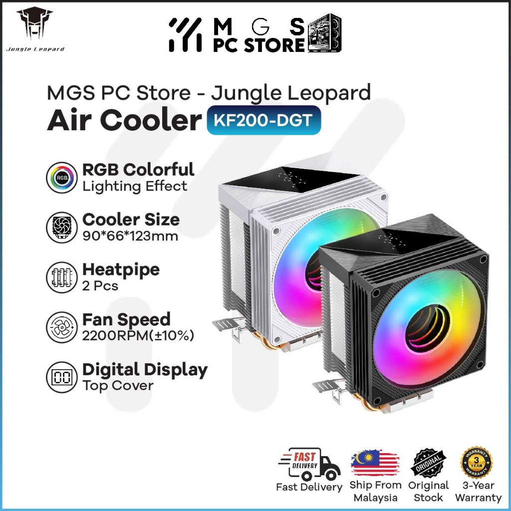 Jungle Leopard KF200-DGT PC Case CPU Cooler จอแสดงผลดิจิตอลท่อ LED 2 Hear ท่อสําหรับ AMD/Intel