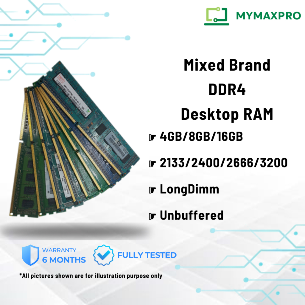 MIXED Brand Desktop PC RAM 4GB / 8GB / 16GB / DDR4 / LONGDIMM / UDIMM / 2133 / 2400 / 2666 / 3200 (ใ
