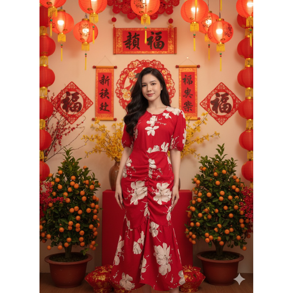 MERMAID DRESS FLORAL DRESS MANGO DRESS WRINKLE DRESS BUNGA DRESS MANGO CNY DRESS CNY OUTFIT