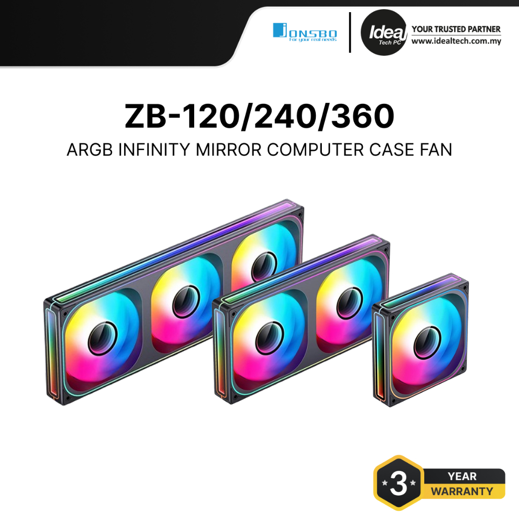 JONSBO ZB-120/240/360 BLACK / WHITE 28MM INFINITY MIRROR ARGB CASE FAN