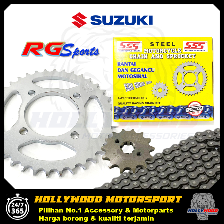 SUZUKI RG SSS CHAIN KIT SET 3 IN 1 CHAIN 428 128L + ALLOY CNC SPROCKET 14T + 38T JAPAN TECHNOLOGY