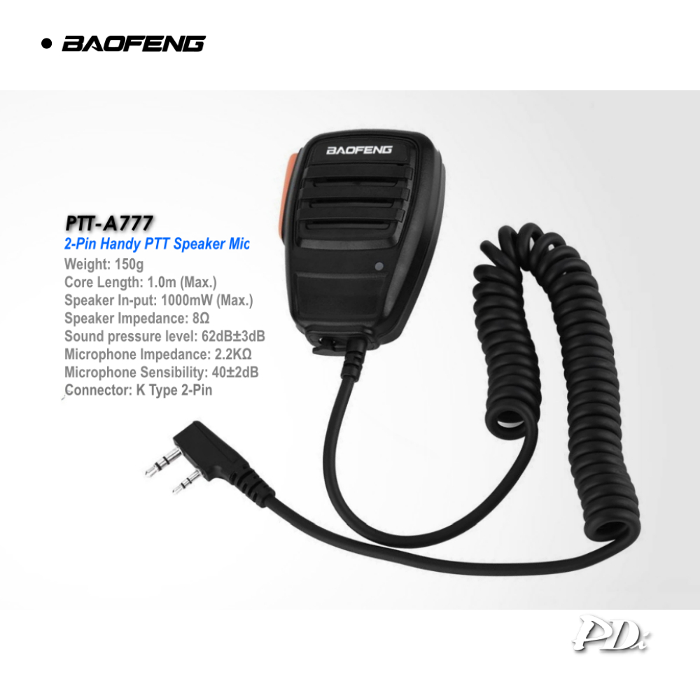 BAOFENG A777 Handy PTT Speaker Mic 2 Pin Connector