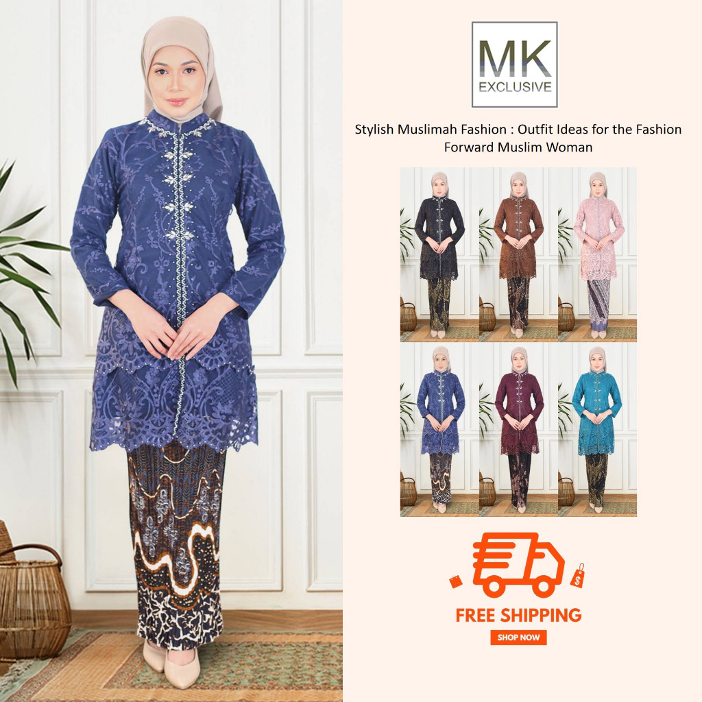 Baju Raya 2026 MK Exclusive Asyeefa Elegant Floral Lace Kebaya Moden with Beaded Neckline Baju Kebay