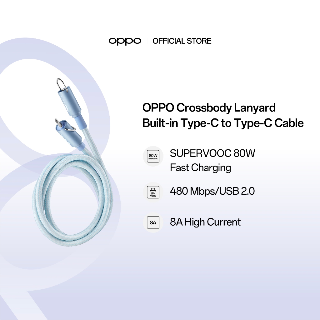 OPPO เชือกเส้นเล็ก Crossbody ในตัว Type-C ถึง Type-C DL159 สาย SUPERVOOC 80W ชาร์จเร็ว 480 Mbps/USB2
