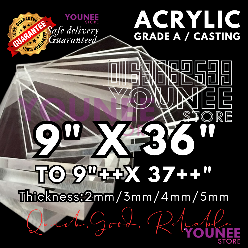 9 x 36 ถึง 9 x 37++ นิ้วแผ่นอะคริลิค 2/3 มม. 4 มม. และ 5 มม. / โปร่งใส akrilik