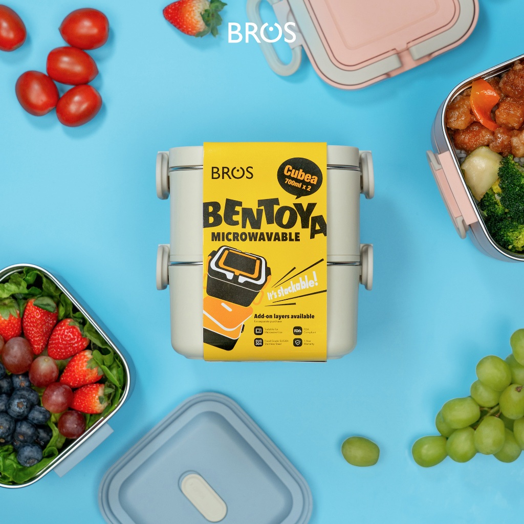 BROS Bentoya Cubea 700ml | SUS304 กล่องใส่อาหารไมโครเวฟ-ปลอดภัย | ภาชนะใส่อาหารพรีป | กล่องข้าว