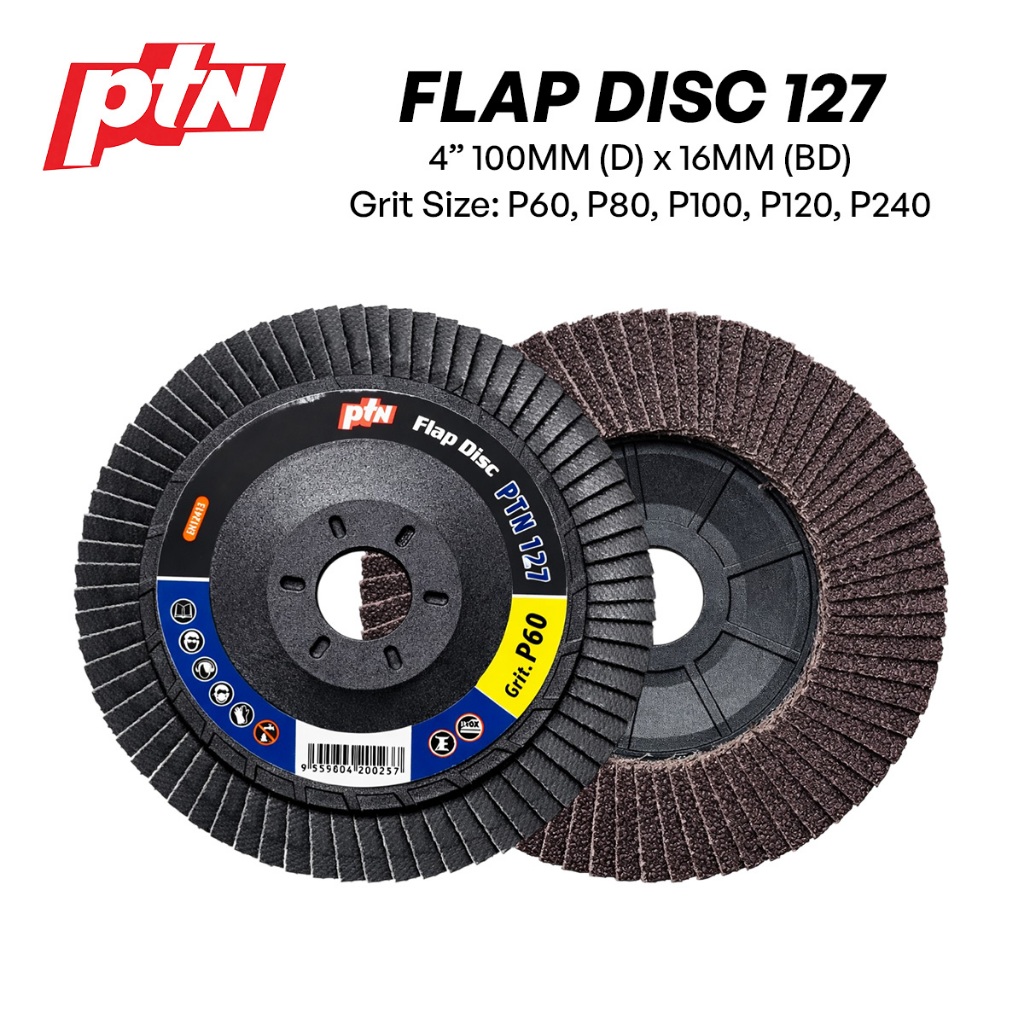 PTN 127 Flap Disc 4" 100MM (D) x 16MM (BD) x 7.0MM (T) - P60, P80, P100, P120, P240