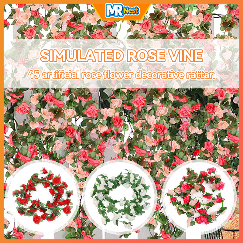 2.5MSilk Roses Vines ดอกไม้ประดิษฐ์สําหรับงานแต่งงานวันเกิดตกแต่งบ้านสวนงานแต่งงานพวงหรีดผนัง