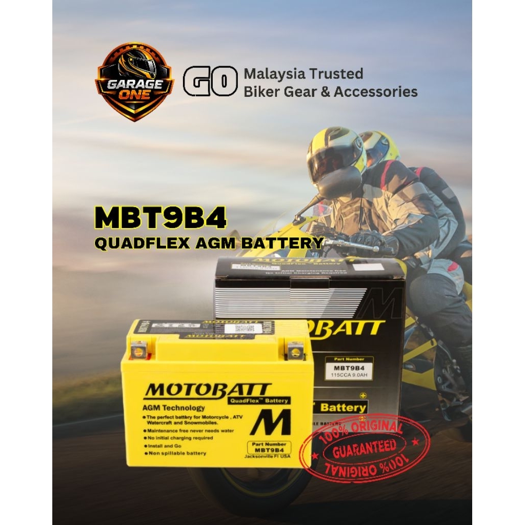 Motobatt MBT9B4 QuadFlex แบตเตอรี่รถจักรยานยนต์ 12V 9Ah 140CCA AGM การบํารุงรักษาฟรี | เปลี่ยน YT9B-