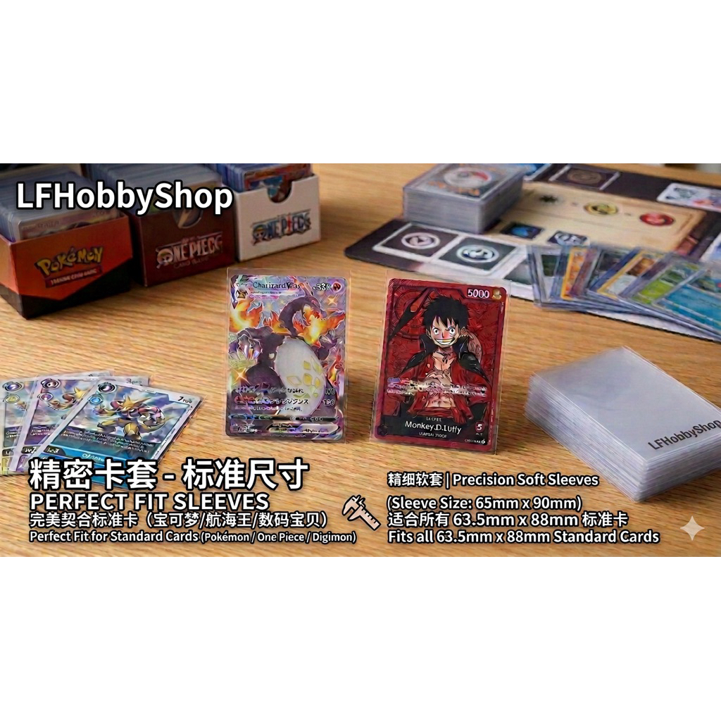 100 ชิ้น 65x90 มม.ผู้ถือบัตรเฉพาะเหมาะสําหรับ Pokémon One Piece Digimon 100 ชิ้นการ์ด TCG สําหรับ Pokemon/One Piece/Digimon