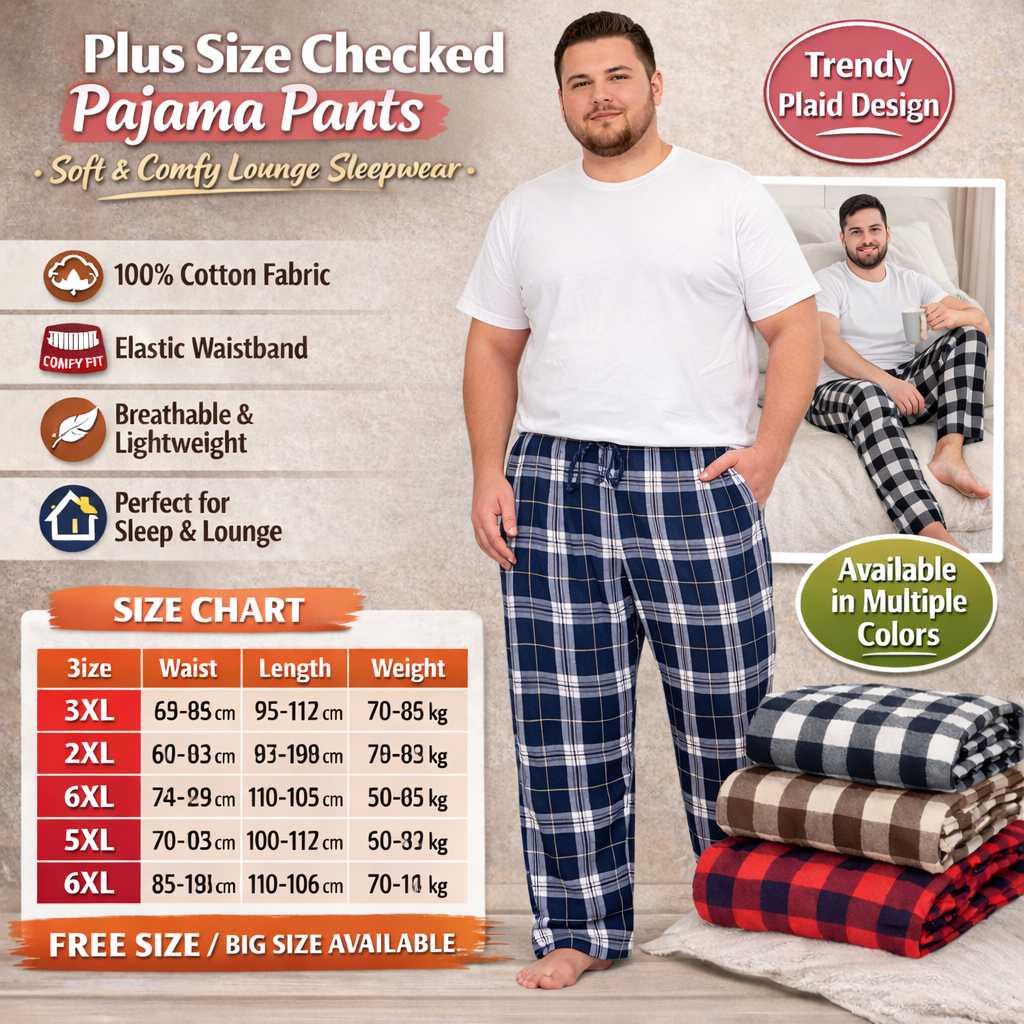 SLEEPING PANT PETAK PLUSE SIZE UNISEX ผ้าฝ้าย 100%/ SELUAR TIDUR JARLU/ แถบจีบ