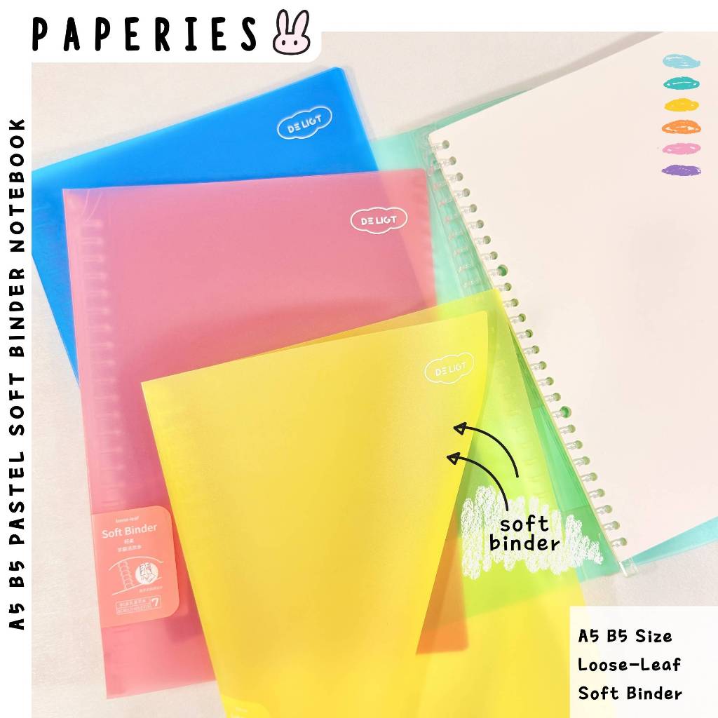 Paperies Pastel Soft Binder Notebook A5 B5 Loose-Leaf Binder Minimalist Study Notebook