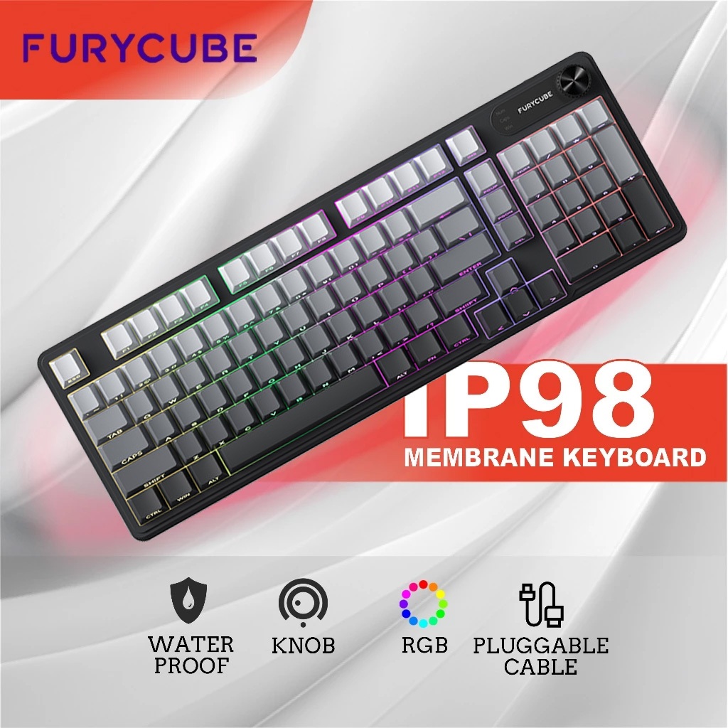 กันน้ํา FURYCUBE Feel Membrane Keyboard Mechanical Gaming Gradient Keycaps IP98