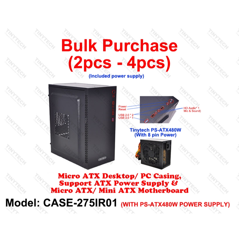 TINYTECH MATX CASE (2IN1, SET 1) BULK PURCHASE MICRO ATX PC DESKTOP CASING W/ ATX480W PSU SUPPORT MI