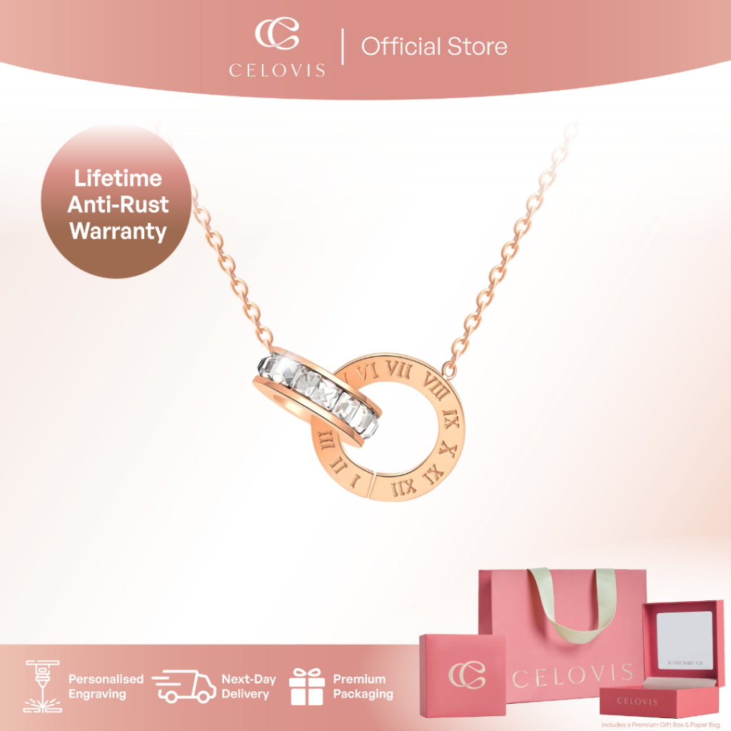 [ BESTSELLER | RM99 + RM5 VOUCHER ] CELOVIS Athena Interlocking Zirconia สร้อยคอโซ่โรสโกลด์มรกตโรมัน