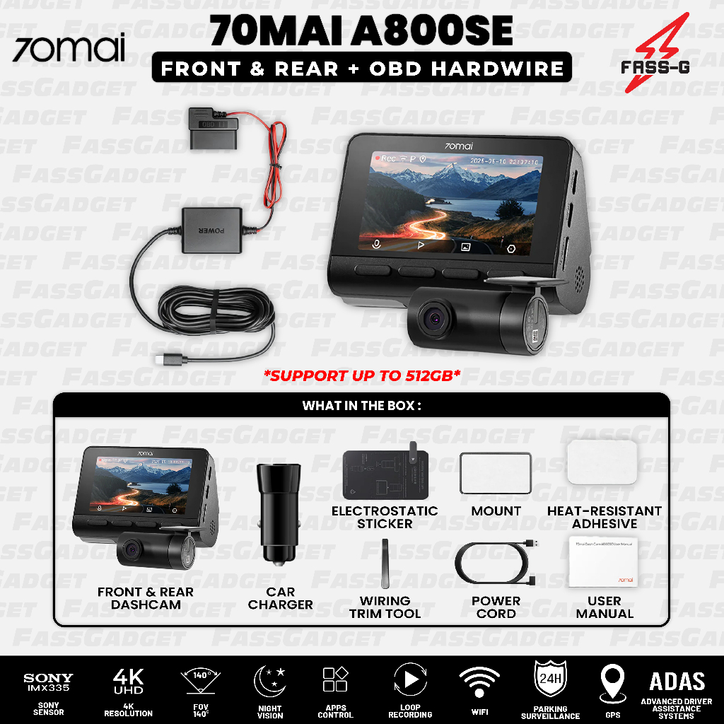 70mai A800SE Dashcam ความละเอียด 4K + HDR GPS และ ADAS Super Night Vision ในตัว