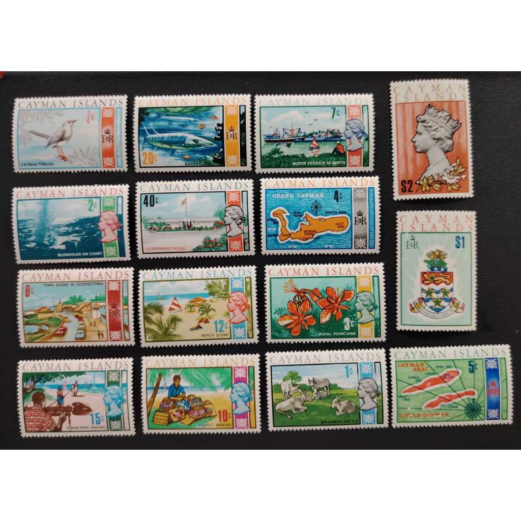 Cayman Islands , 1970 Motives ท้องถิ่น - As No. 211-225 Value in Cents & $, MINT, COMPLETE SET , FOX