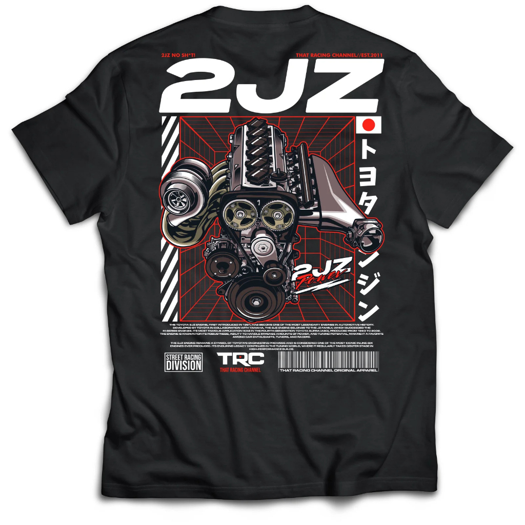 Toyota 2JZ เครื่องยนต์ T เสื้อ Racing Channel TRC JDM Street Racing Tee ผ้าฝ้าย 100% Unisex Lelaki W