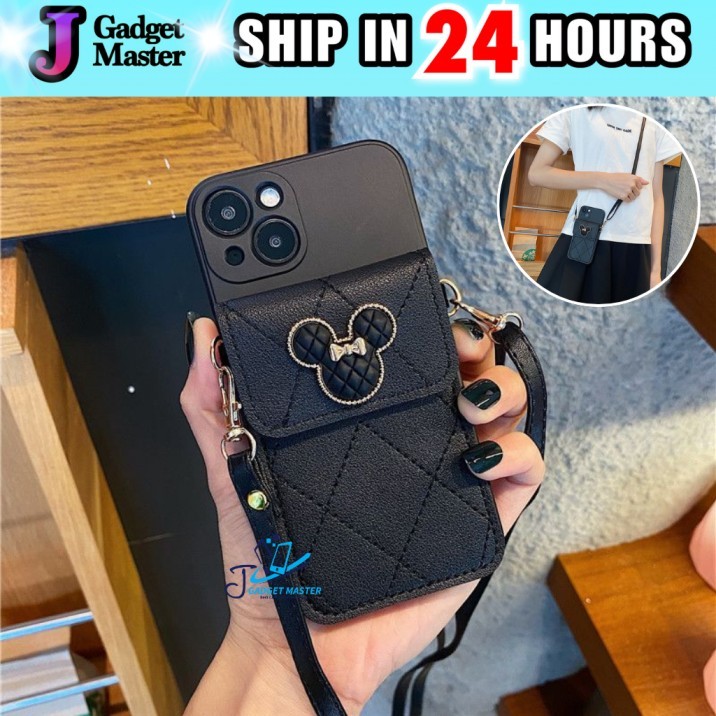 Oppo A3 A5 A6 Pro A15 A15s A16 A18 A38 A53 A54 A57 A58 A60 A77s fon sarung minnie กระเป๋าสตางค์เคสโท