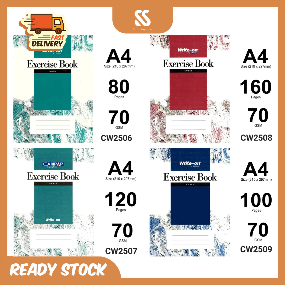 WRITE-ON by CAMPAP A4 (มัด 10 ชิ้น) CW2506/CW2507/CW2508/CW2509/CW2510 80/100/120/160/200 PAGES