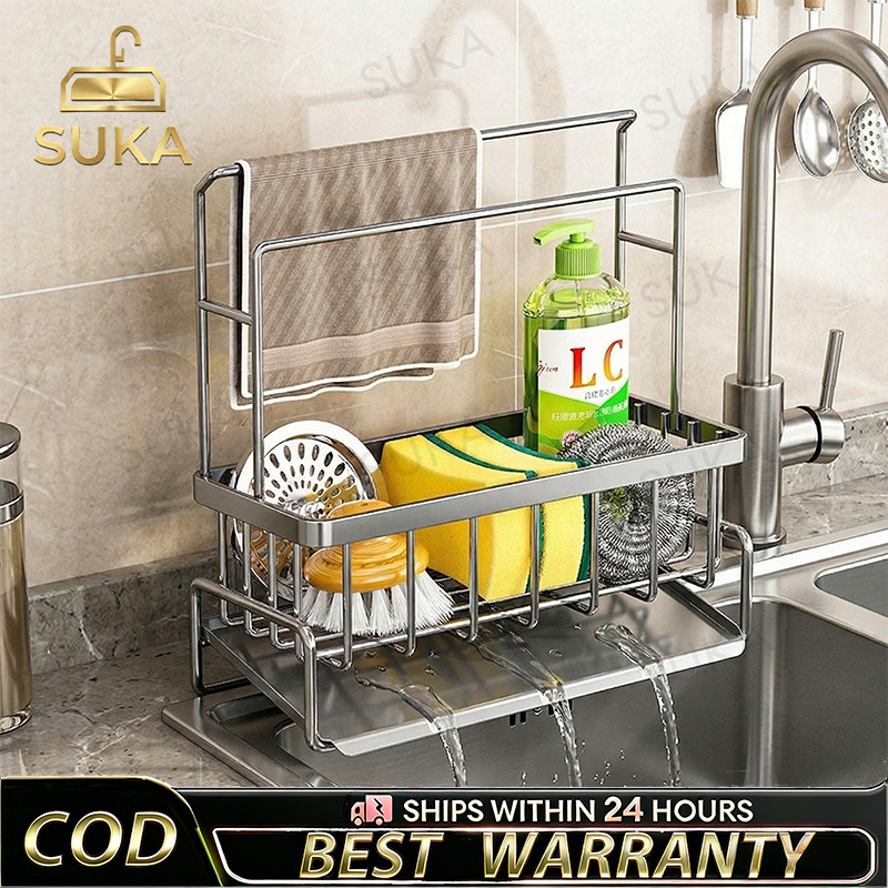 สแตนเลส 304 อ่างล้างจานด้านข้างฟองน้ํา Drainer Sink Organizer พร้อม Drainer baku span longkang