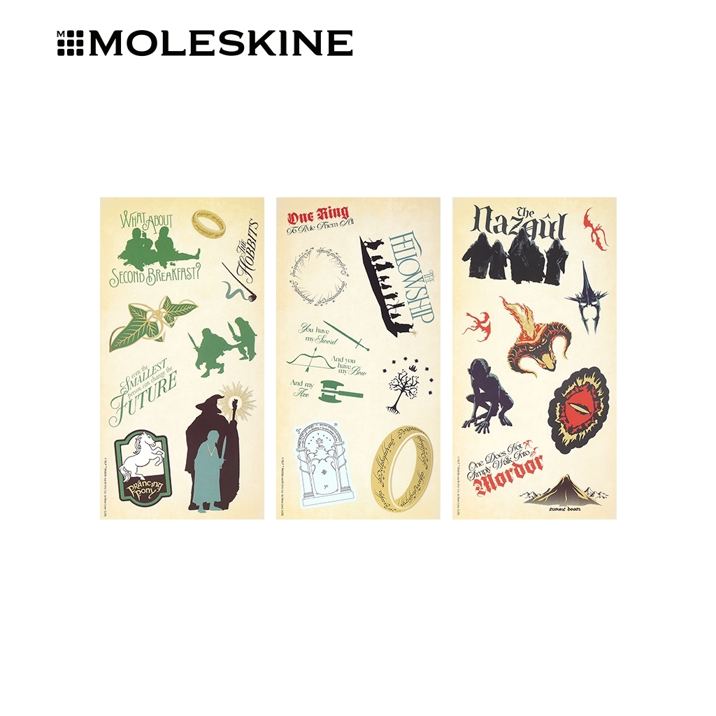 Moleskine x Lord of the Rings 2026 Pins, สติ๊กเกอร์, โปสการ์ด, แพทช์และใบไม้