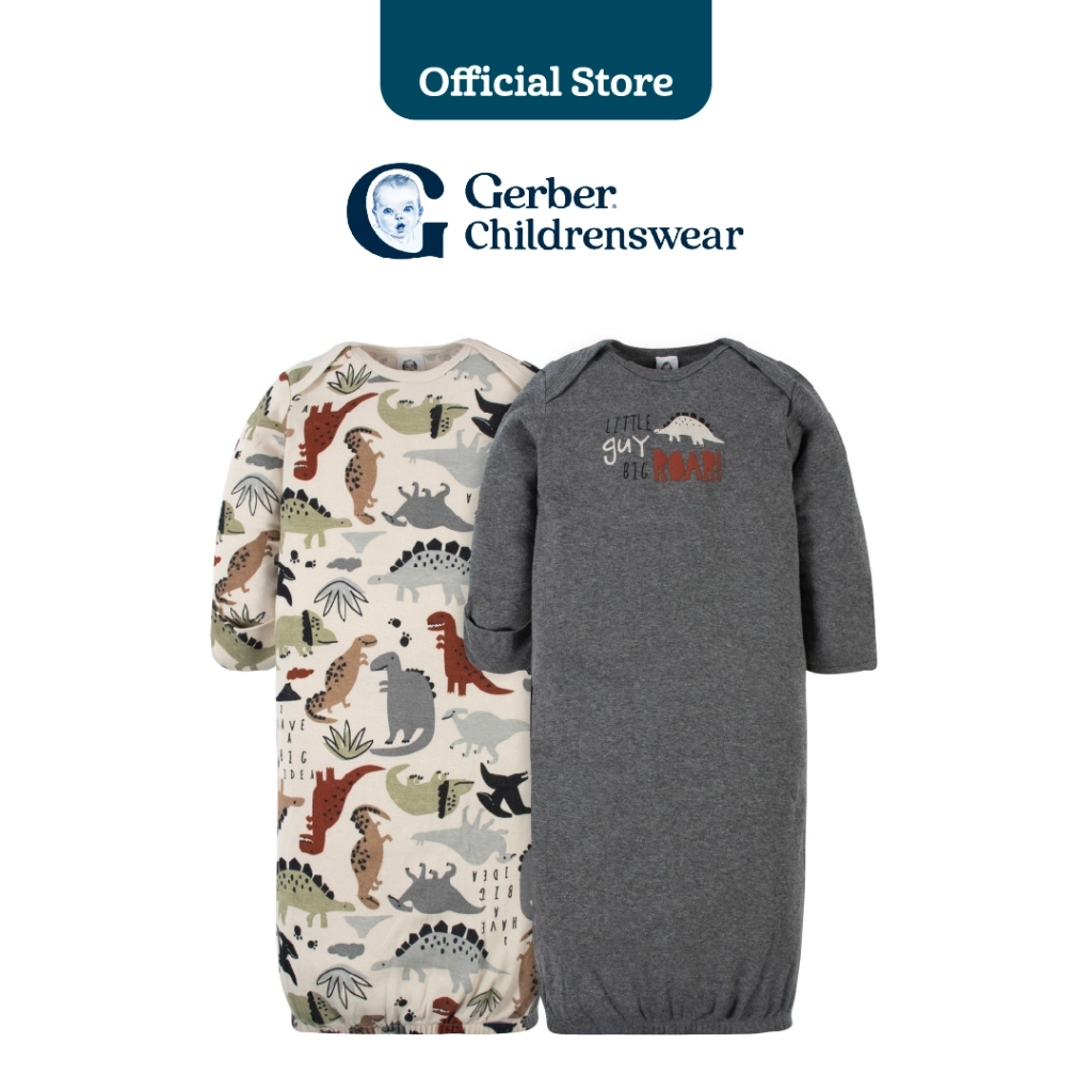 Gerber 2-Pack Baby Boys Dino Gowns/ชุดนอนทารกผู้ชายลายไดโนเสาร์ Gerber 2 ชิ้น