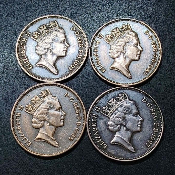 UK Queen Elizabeth II 2 Pence 1987 -1997 ( 4 เหรียญ )