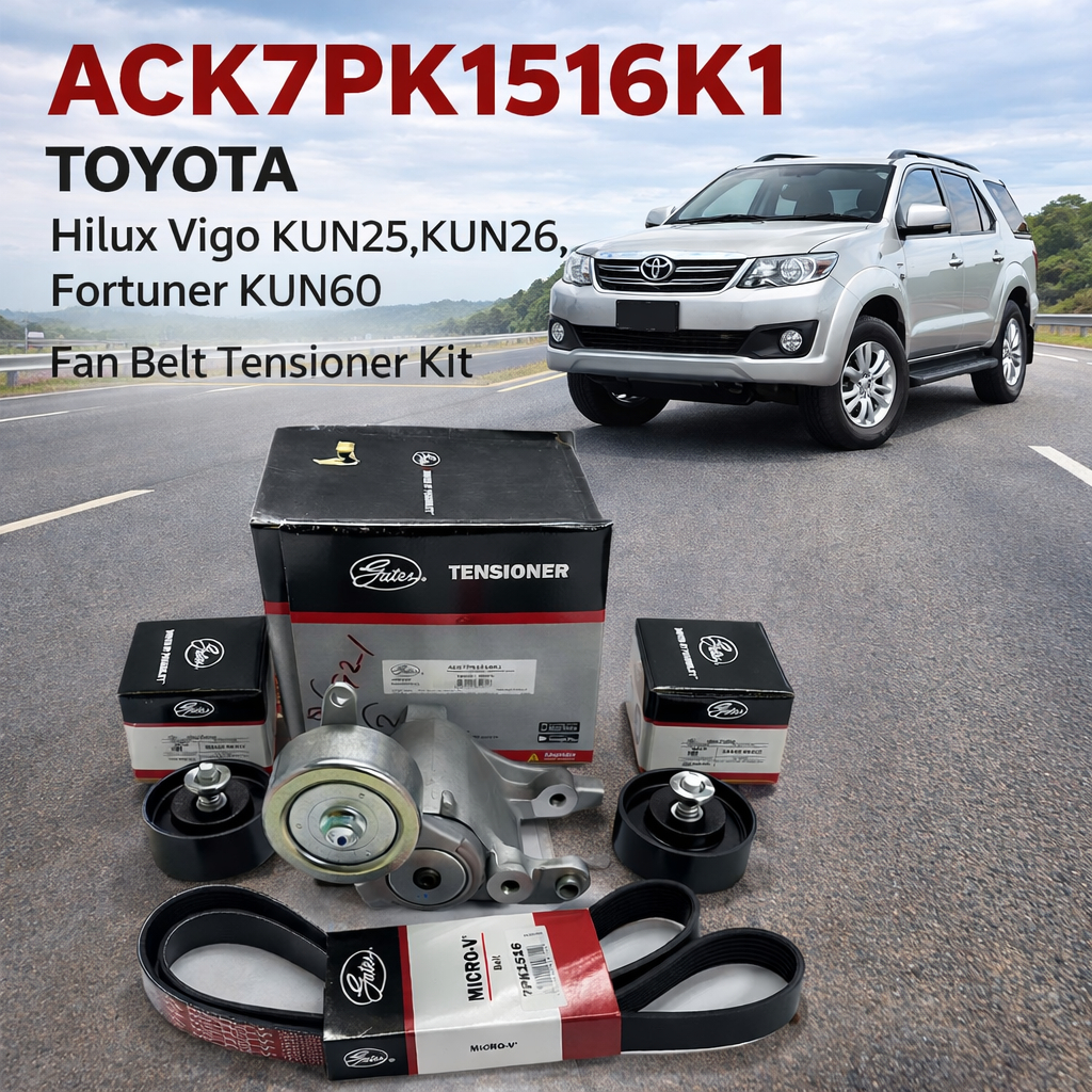 TOYOTA Hilux Vigo KUN25 KUN26 Fortuner KUN26 GATES Fan Belt Tensioner Kit ACK7PK1516K1 / 16620-0L020