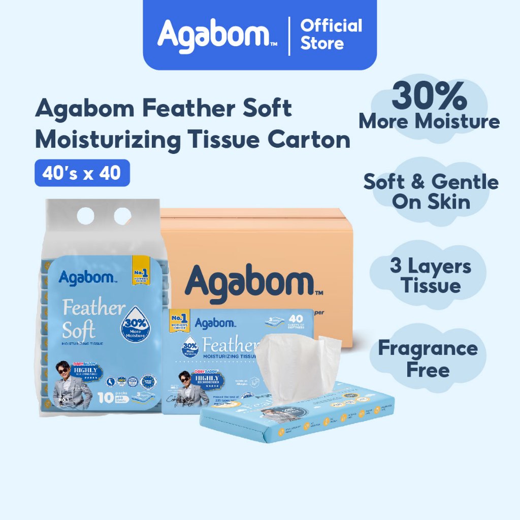 [Carton] AGABOM Feather Soft 3 Ply Moisturizing Tissue Oat Extract Lotion 40s x 40 Packs