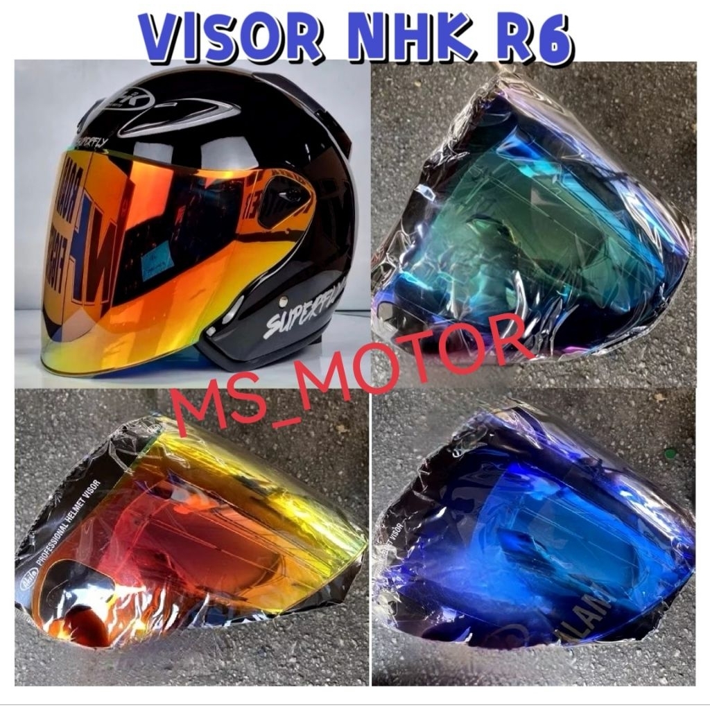 NHK R6 VISOR HELMET REVO BLUE PELANI RAINBOW COLOUR TOPI CERMIN
