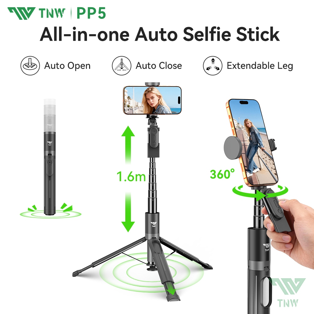 TNW PP5 ซูม Selfie Stick ขาตั้งกล้องเปิดอัตโนมัติ All-in-one ขาตั้งกล้องแบบพกพา Magnetic Remote Vlog