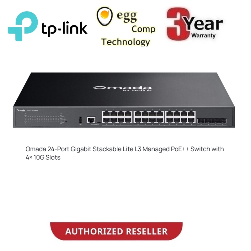TP-LINK SG5428XMPP OMADA 24PORT GIGABIT STACKABLE LITE L3 MANAGED POE++ SWITCH พร้อมสล็อต 4X 10G