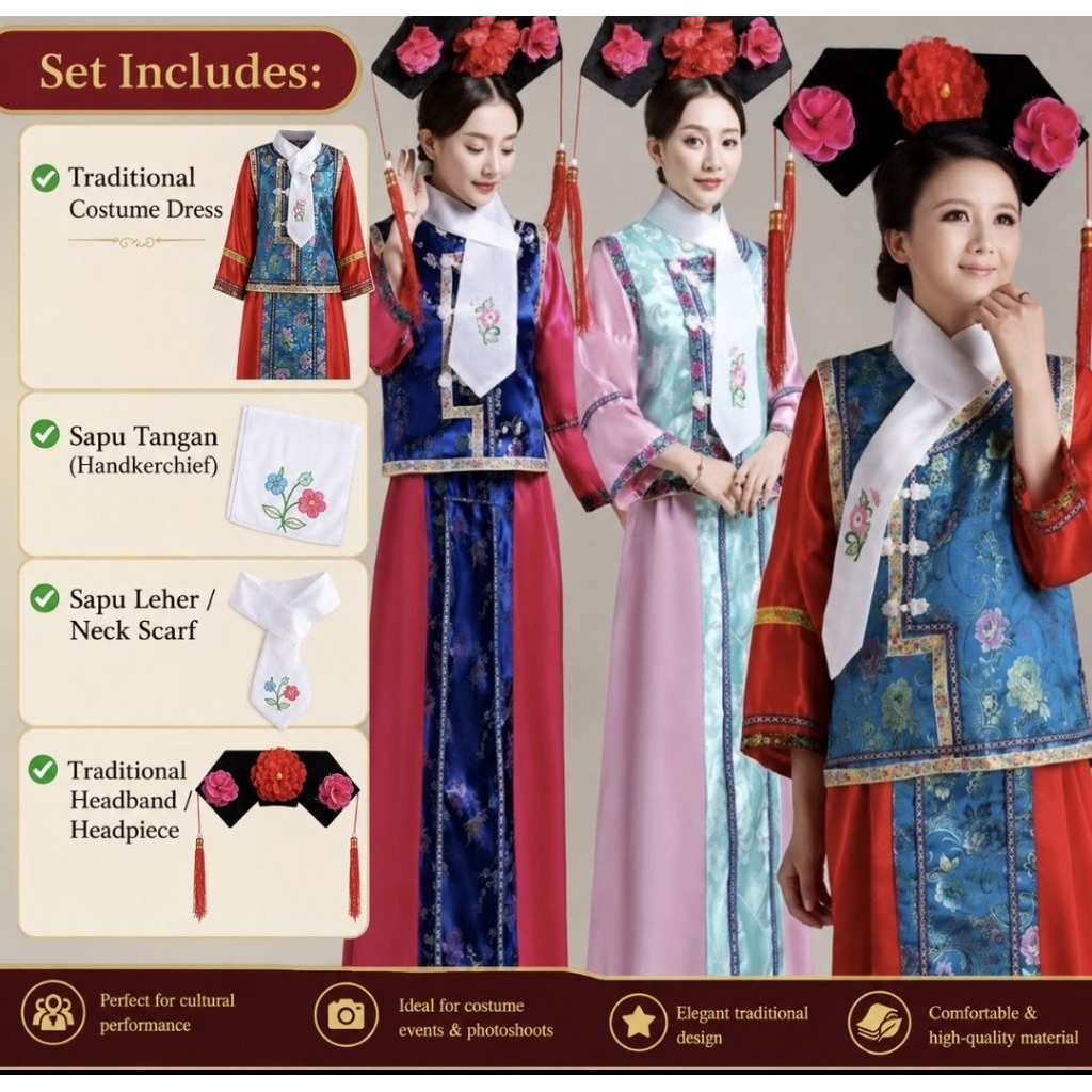 MWP Pakaian Tradisional Qing Wanita | โคสtum Dayang Istana, Permaisuri, Gundi, Manchu | ละครและคอสเพ