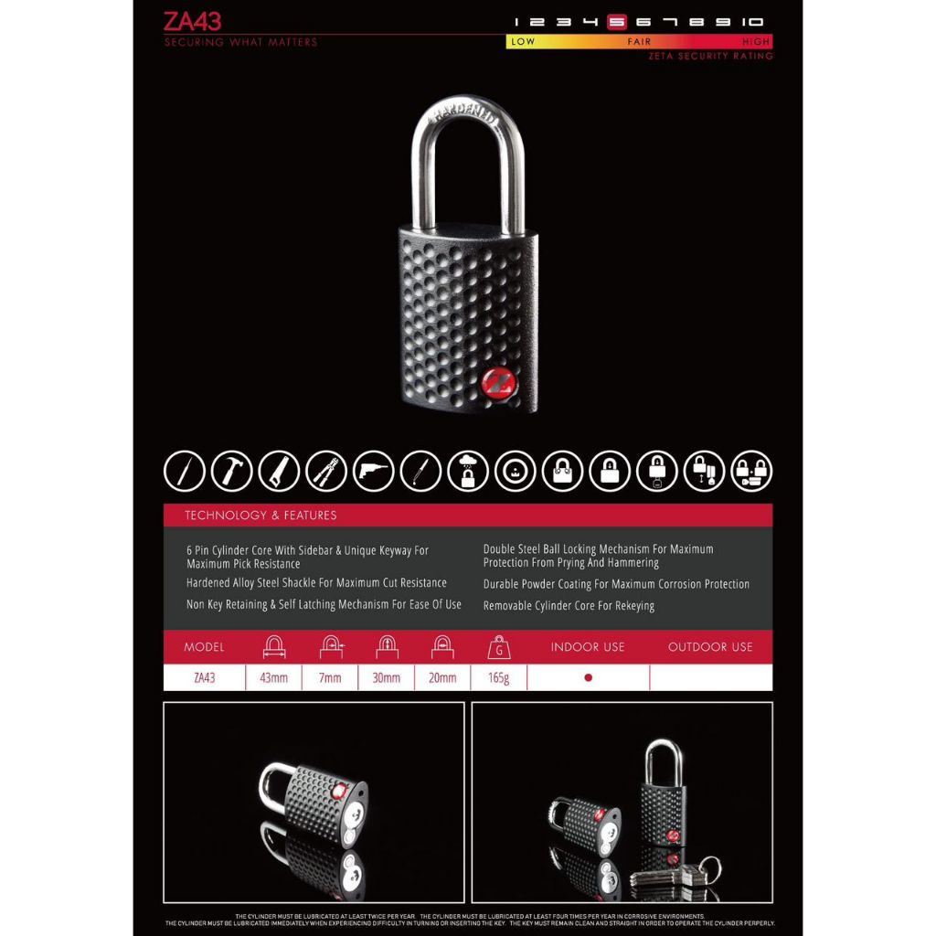 TAIWAN ZETA PADLOCK ZA43 ZETA ANTICUT PADLOCK