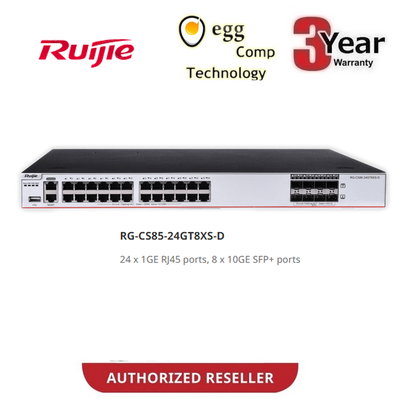 RUIJIE 24 X 10/100/1000BASE-T, 8 X 1G/10G SFP+ PORTSS,1 X EXPANSION SLOT, 2 BUILT-IN FIXED FANS (RG-