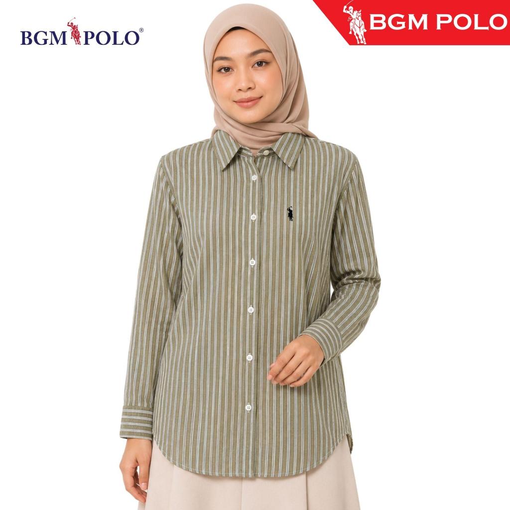 BGM POLO LADIES BIG STRIPED BLOUSE REMI COTTON ปุ่มเต็มพร้อมโลโก้[2]-BP-SB472FBWL-RJ1 Muslimah เสื้อ