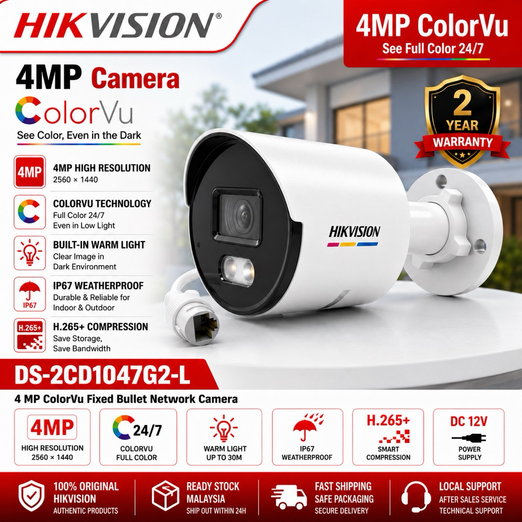 HIKVISION กล้องวงจรปิด DS-2CD1047G2-L/ DS-2CD1047GO-L 4MP ColorVu Fixed Mini Bullet Network Camera.(