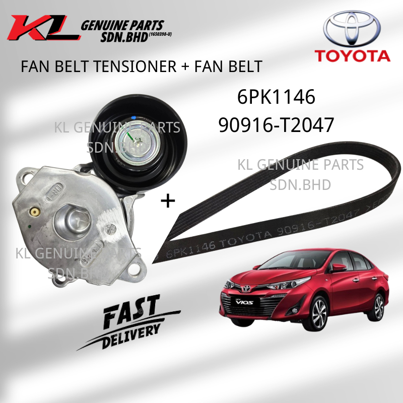 TOYOTA FAN BELT TENSIONER + FAN BELT VIOS NSP151 1.5 16620-0Y061+ 90916-T2047 6PK1146