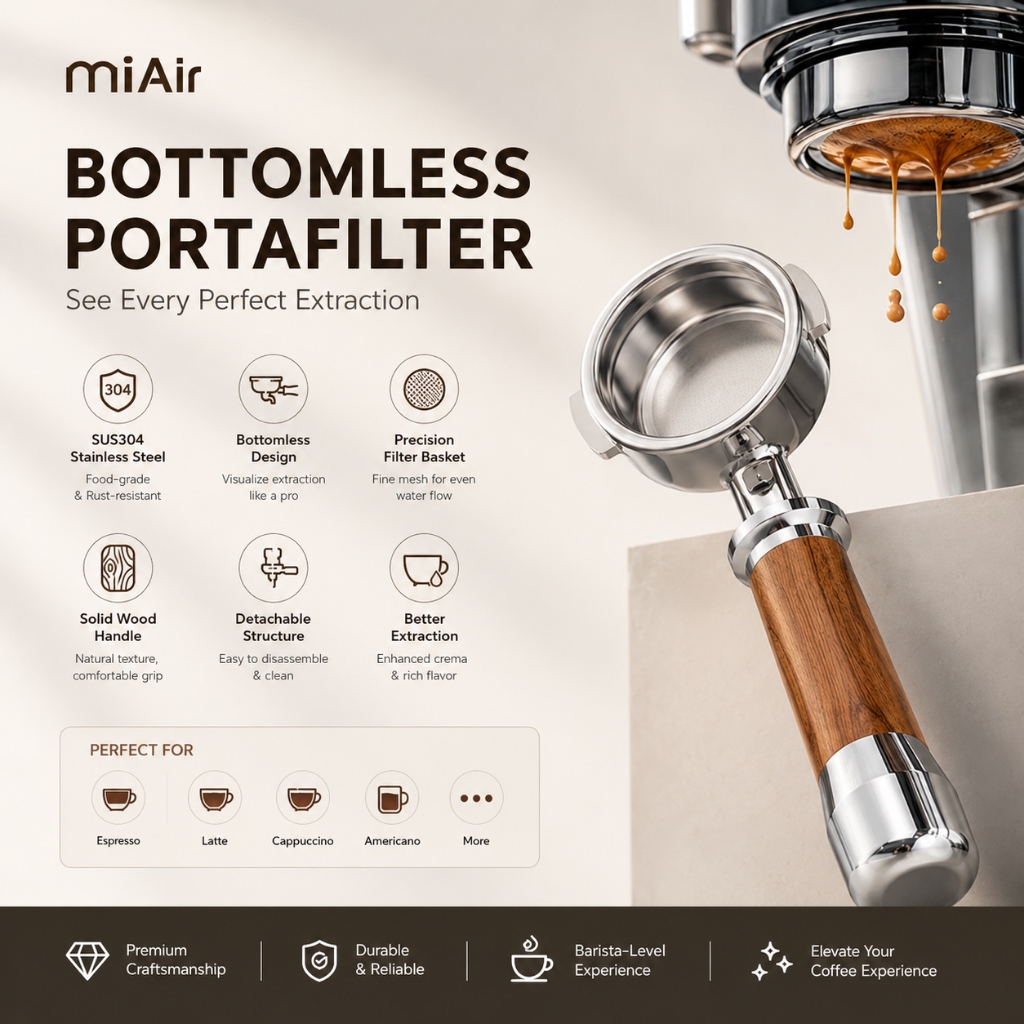 SUS304 Bottomless Portafilter 51mm สําหรับ generic 2 หู Espresso Machine/Delonghi/HiBREW/Donlim