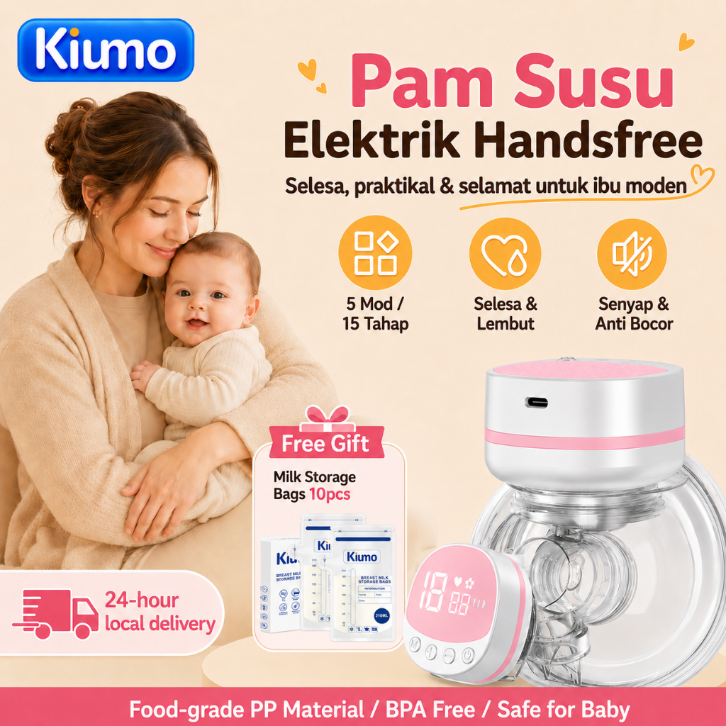 Kiumo เครื่องปั๊มนมแฮนด์ฟรี Pam Susu Elektrik แบบพกพาไร้สายสวมใส่ปั๊ม Susu Ibu BPA ฟรี 5 โหมด 15 ระด