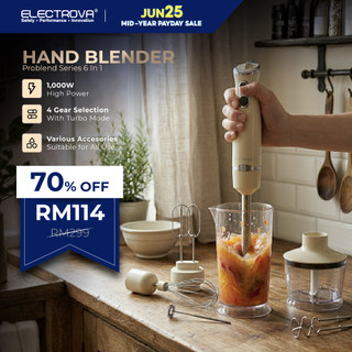 Electrova 6-in-1 Hand Blender Mixer Set | 4 Speed + Turbo | 6 Accessories | Stick Blender | Food Processor Combo Set
