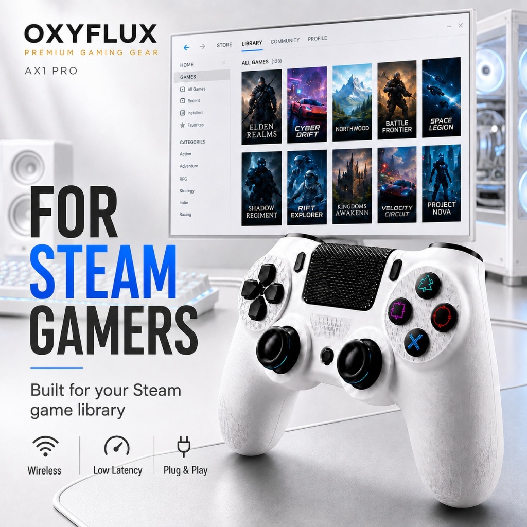 OXYFLUX Steam Controller เกมแพดไร้สายสําหรับ Steam Gaming Low Latency Plug & Play
