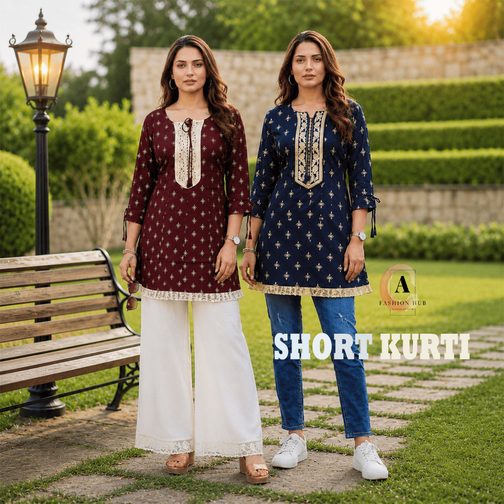 SHORT KURTI NECK EMBROIDERY พร้อมลูกไม้ BORDER
