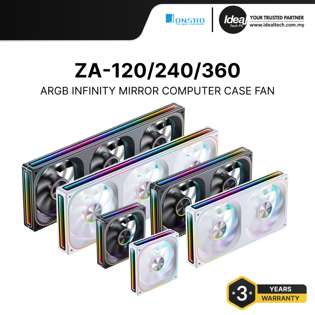 JONSBO ZA-120/240/360 BLACK / WHITE 28MM INFINITY MIRROR ARGB CASE FAN