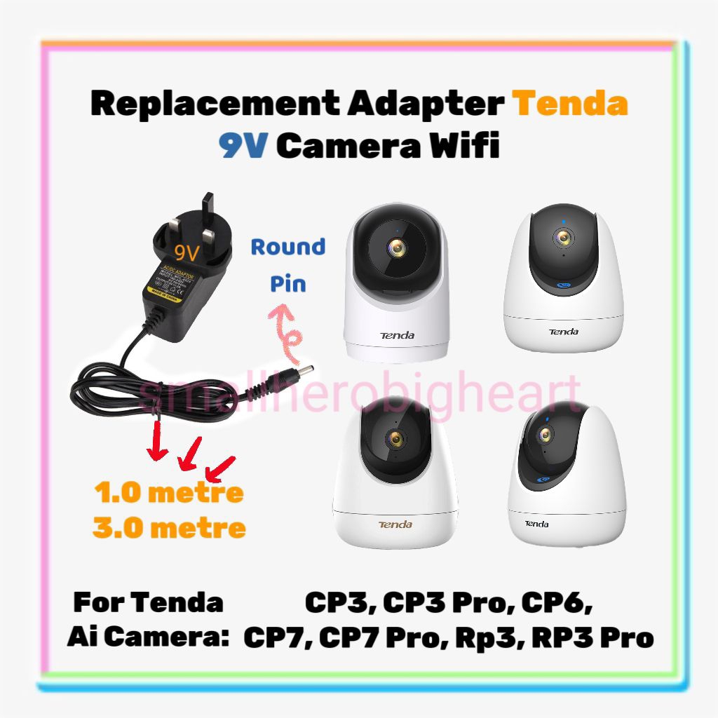 อะแดปเตอร์ทดแทน 9V สําหรับกล้องวงจรปิด Tenda CP3, CP3 PRO, CP6, CP7, CP7 Pro, RP3, RP3 Pro, RP7 1 ม.