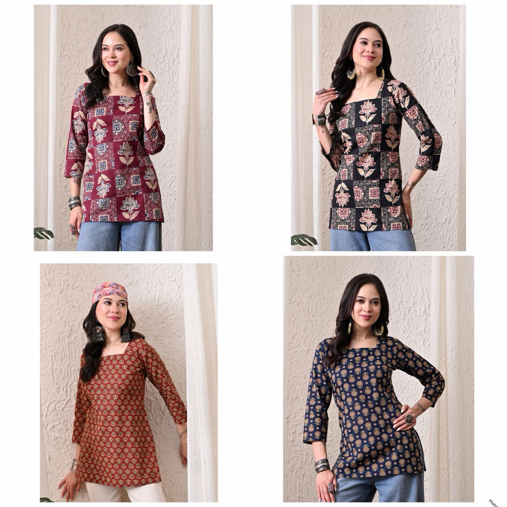 SSFH Pure Cotton พิมพ์สั้น Kurti (TOP เท่านั้น)